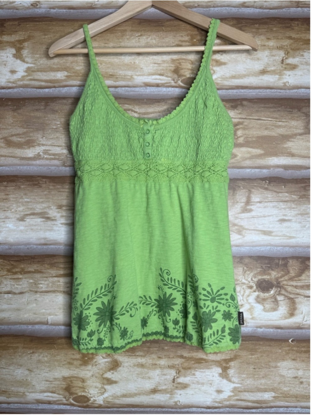 Vintage prAna Smocked Crochet-Trim Bohemian Babydoll Camisol size medium